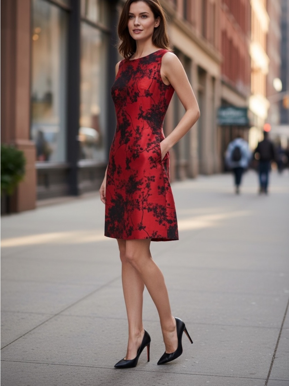 DIANE VON FURSTENBERG RED & BLACK FLORAL SILK DRESS SIZE 4 AUTHENTICITY TAG